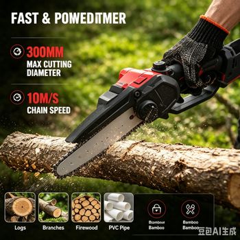 Motosierra Inalámbrica de 4500W de Potencia Máxima, Velocidad de Cadena de 10m/s, Sierra Recargable para Cortar Madera, Compatible con Baterías de Litio de 18V, Diámetro Máximo de Corte de 30cm para