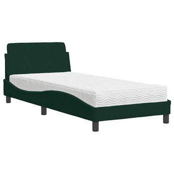 Cama Individual | Cama Para Adultos | Cama Con Colchón Terciopelo Verde Oscuro 90x190 Cm