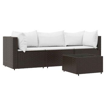 Conjunto Muebles De Jardín 4 Uds | Mesa Y Sillas Y Cojines Ratán Sintético Marrón
