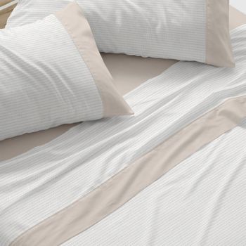 Juego De Sábanas 50% Algodón Diseño Naif Azul 150 X 190/200 Cm - Arena - Burrito Blanco