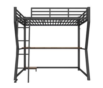 Cama alta 140x200 cm - luces led, soporte consola, escritorio, enchufe y usb, barandilla, escalera, sin colchón - negro