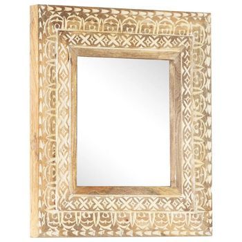 Espejo Tallado A Mano Madera Maciza De Mango 50x50x2,6 Cm Vidaxl