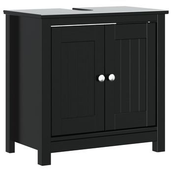 Armario De Lavabo | Mueble De Lavabo Baño Berg Madera Maciza Pino Negro 60x34x59cm