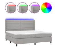 cama box spring con colchon tela y led gris claro 200x200 cm rayas horizontales