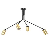 plafon de techo con estructura de metal y 4 focos orientables dorados