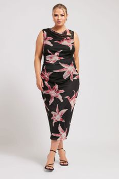 Yours London Vestido Midaxi Negro De Azucenas Sin Mangas, Mujer Curvy Y Tallas Grandes, Yours London