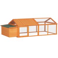 pawhut gallinero de madera grande exterior para 4-8 gallinas con techo abatible nido 240x1125x76 cm madera natural   aosom espana
