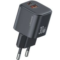 gan tech usams cc263 cargador usb de 30w 2 puertos usb-ausb-c cargador de pared de carga rapida enchufe eu para iphon