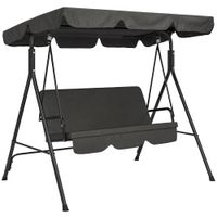 outsunny balancin de jardin exterior columpio de 3 plazas con toldo ajustable y marco de acero para terraza 172x110x153 cm negro
