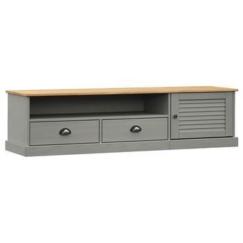 Mueble Tv | Mueble De Salón | Armario Tv Vigo Madera Maciza De Pino Gris 156x40x40 Cm