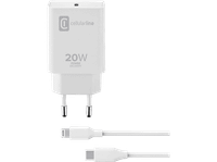 cargador movil - cellularline charger kit 20 w para apple iphone y ipad cable usb c a lightning 100 cm blanco