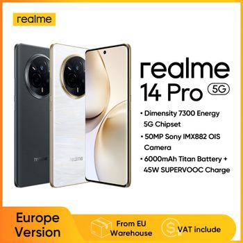 realme 14 Pro 5G Versión Europea, Cámara Sony IMX882 de 50MP con OIS, Batería de 7300mAh, Pantalla Curva Vision de 120Hz, IP69