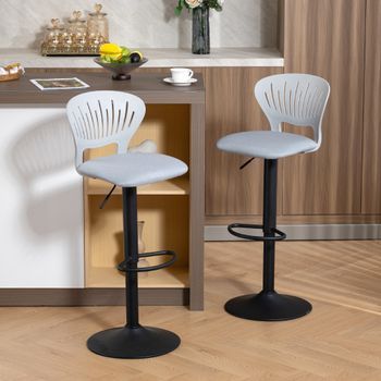 Taburetes De Bar De Lino Metal Homcom 40,5x43x84-105 Cm Gris