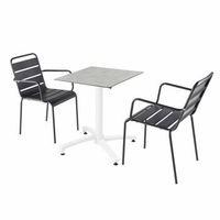 mesa de jardin de hormigon laminado y 2 sillones grises opera - oviala