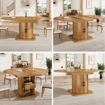 Mesa De Comedor Extensible - Mueble De Salón - Mdf - Marrón Oscuro (118-158x118x76cm)