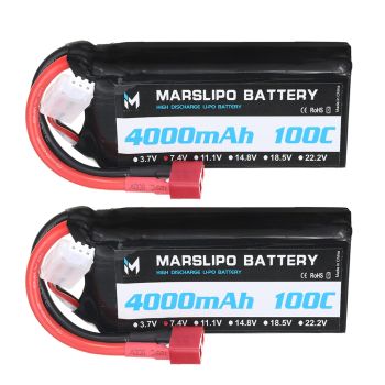 Batería Lipo MARSLIPO 7.4V 4000mAh 100C 2S con conector T para coche RC