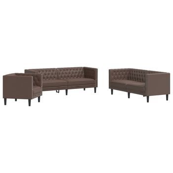 Juego De Sofás Chesterfield 3 Piezas Cuero Sintético Marrón Vidaxl