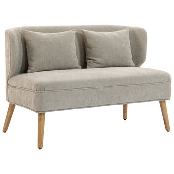 HOMCOM Sofá de 2 plazas, pequeño sofá de chenilla con respaldo con orejeras, asiento grueso, patas de madera de caucho, beige   Aosom España