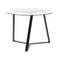 mesa de comedor tablero de vidrio templado patas de metal negro  100 cm moderno kebri