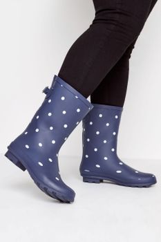 Botas De Agua Azules De Lunares De Caña Media
