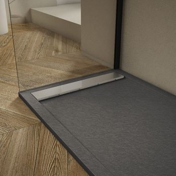 Plato De Ducha Pizarra Ribera Antracita 80x100cm Rejilla Acero Inox.