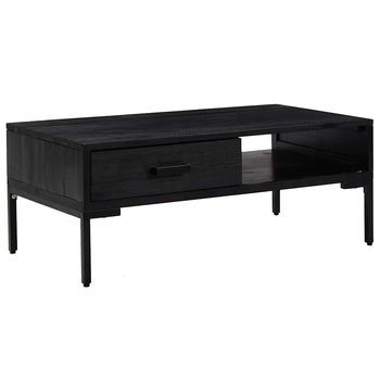 Mesa De Centro 50x90x35 Cm Madera Maciza De Pino, Madera Trabajada - Negro