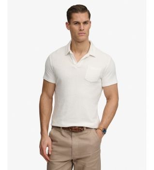 Superdry para hombre. M1110462A Polo de rizo Towelling Blanco roto (L), Casual, Algodón, Manga corta
