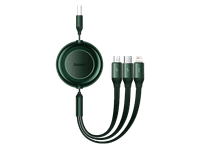 cable usb - baseus 3-en-1 bright mirror retractil carga rapida multidispositivo a usb-c-lightning-micro 110 cm 35a verde