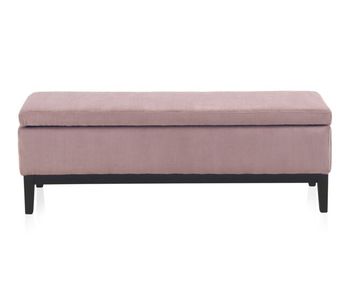 Taburete tapizado rosa pastel con patas de madera negras