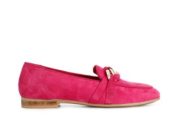 mocasines de piel de ante con horsebit de cadena hot pink
