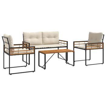 Juego De Muebles De Exterior Con Cojín 4 Piezas | Mobiliario De Jardín Crema