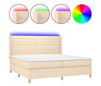 cama box spring colchon y luces led tela crema 200x200 cm rayas horizontales