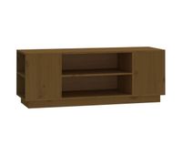 mueble de tv madera maciza de pino marron miel 110x35x405 cm