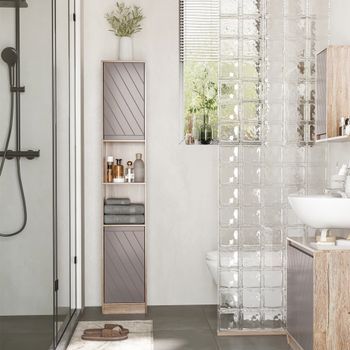 Armario Alto De Baño De Melamina Mdf Homcom 30x24x170 Cm-roble Y Gris