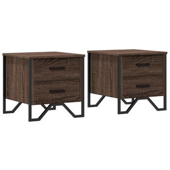 Pack 2 Uds Mesitas De Noche | Mesilla De Noche Madera Ingeniería Marrón Roble 40x41x40 Cm