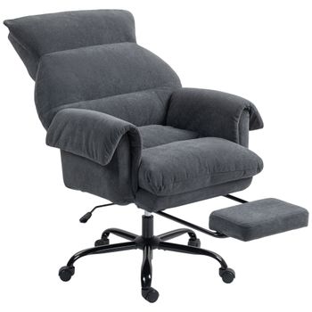 HOMCOM Silla Ejecutiva Silla de Escritorio con Reposapiés Respaldo Reclinable Alto Asiento Anchos Acolchado Grueso Gris Oscuro   Aosom España