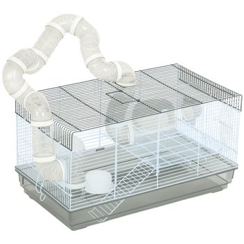 Jaula para hámster Pawut, jaula para animales pequeños, con túnel y accesorios incluidos, jaula para hámster, asa, rosca de acero, 58x32x31 cm