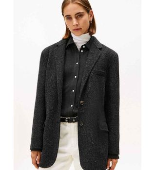 Tommy Hilfiger para mujer. WW0WW46856 Blazer de corte oversize gris (M/L), Casual, Lana, Clásico