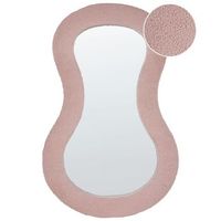 espejo de pared moderno decorativo colgante 70 x 112 cm marco mdf forma irregular tejido boucle rosa planchez