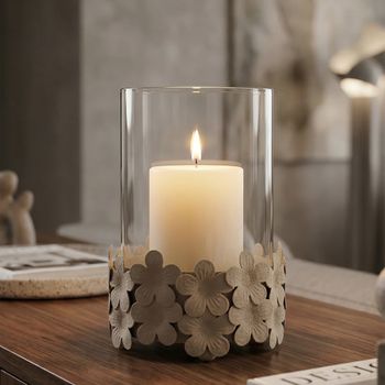 Portavelas de metal color crema con tarro de cristal cm ø 12x16