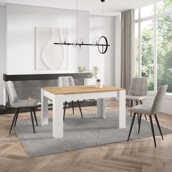Mesa comedor efecto madera roble y blanco 140x90x76cm