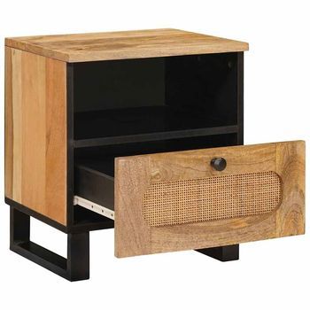 Mesita De Noche | Armario De Noche | Mesa De Noche Natural 40 X 33 X 46 Cm Madera De Mango Maciza