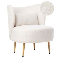 sillon salon respaldo curvo diseno glamuroso tapiceria boucle patas de metal madera clara blanco crema otsby ii