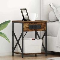 mesita de noche - dormitorio - madera de ingenieria y acero - roble ahumado 41x31x51cm