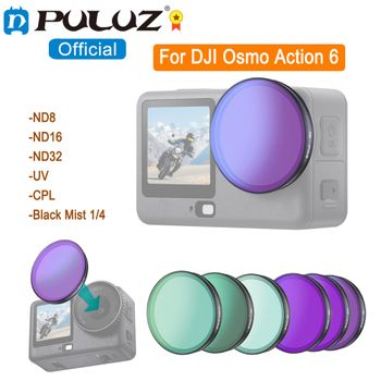 PULUZ Filtro de lente de cámara de vidrio óptico para DJI Osmo Action 6, filtro ND8 ND16 ND32 UV / filtro CPL / filtro Black Mist 1/4