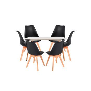 Conjunto Mesa Tower Rectangular 120 X 80 Cm Blanca Y Pack 6 Sillas Synk Basic - Negro
