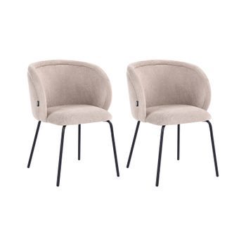 Conjunto De 2 Sillas De Comedor Tapizadas Sin Reposabrazos Diseño Retro Base De Metal Gris Pardo Sarasota
