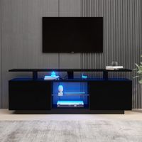 mueble tv con led app puertas brillo y almacenaje 140 cm negro