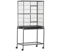 pawhut jaula para pajaros con ruedas 81x48x1625 cm pajarera metalico con bandeja 4 perchas 4 comederos y estante de almacenamiento para periquitos canarios negro y gris