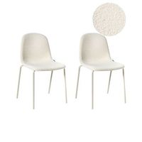 conjunto de 2 sillas de conferencia tapiceria de boucle patas de hierro apilables muebles de oficina blanco crema loma